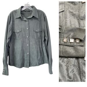 Outback Microsuede Paisley Tooled Square Pearl Snap Western Shirt Size Large Y2K